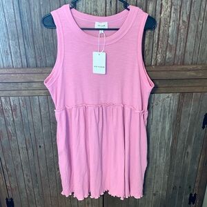 Women’s Juniors NWT HEYSON Baby Pink Casual Summer Lettuce Trim Mini Sun Dress